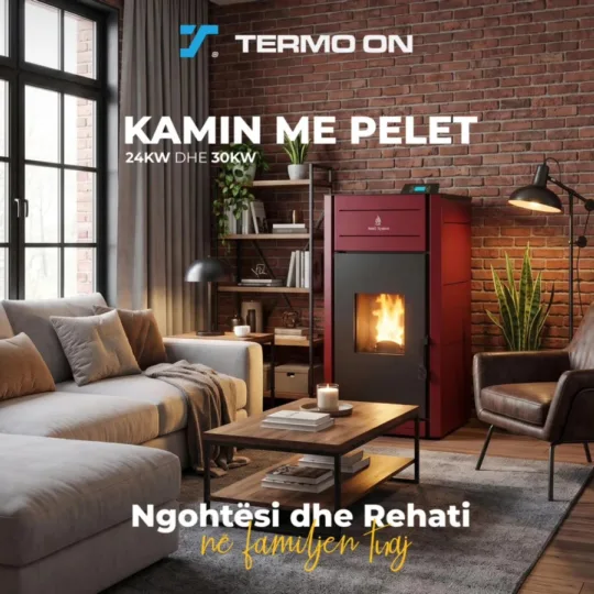 Kamin me pelet në dhomë ndenjeje